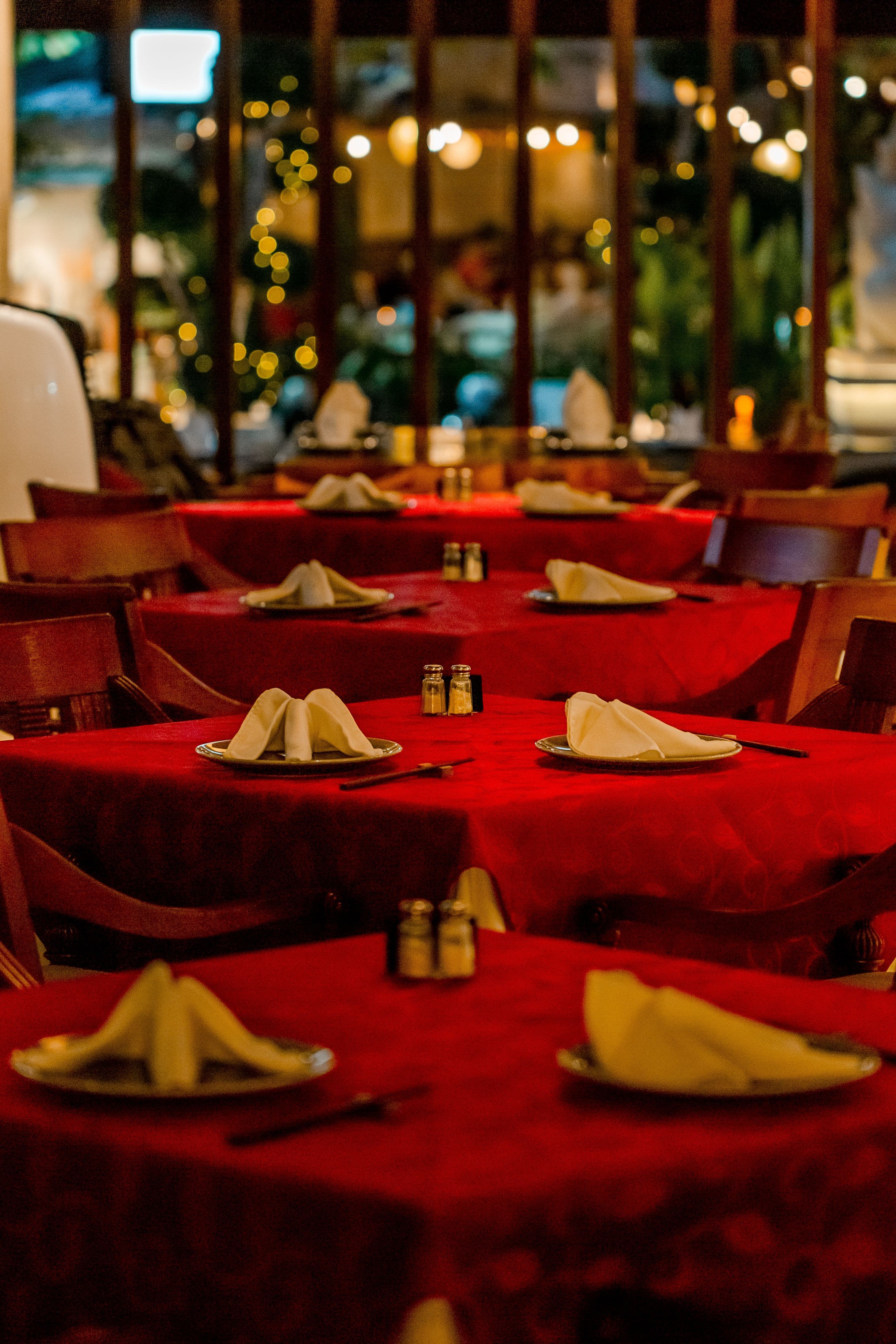 Dining room set for dinner