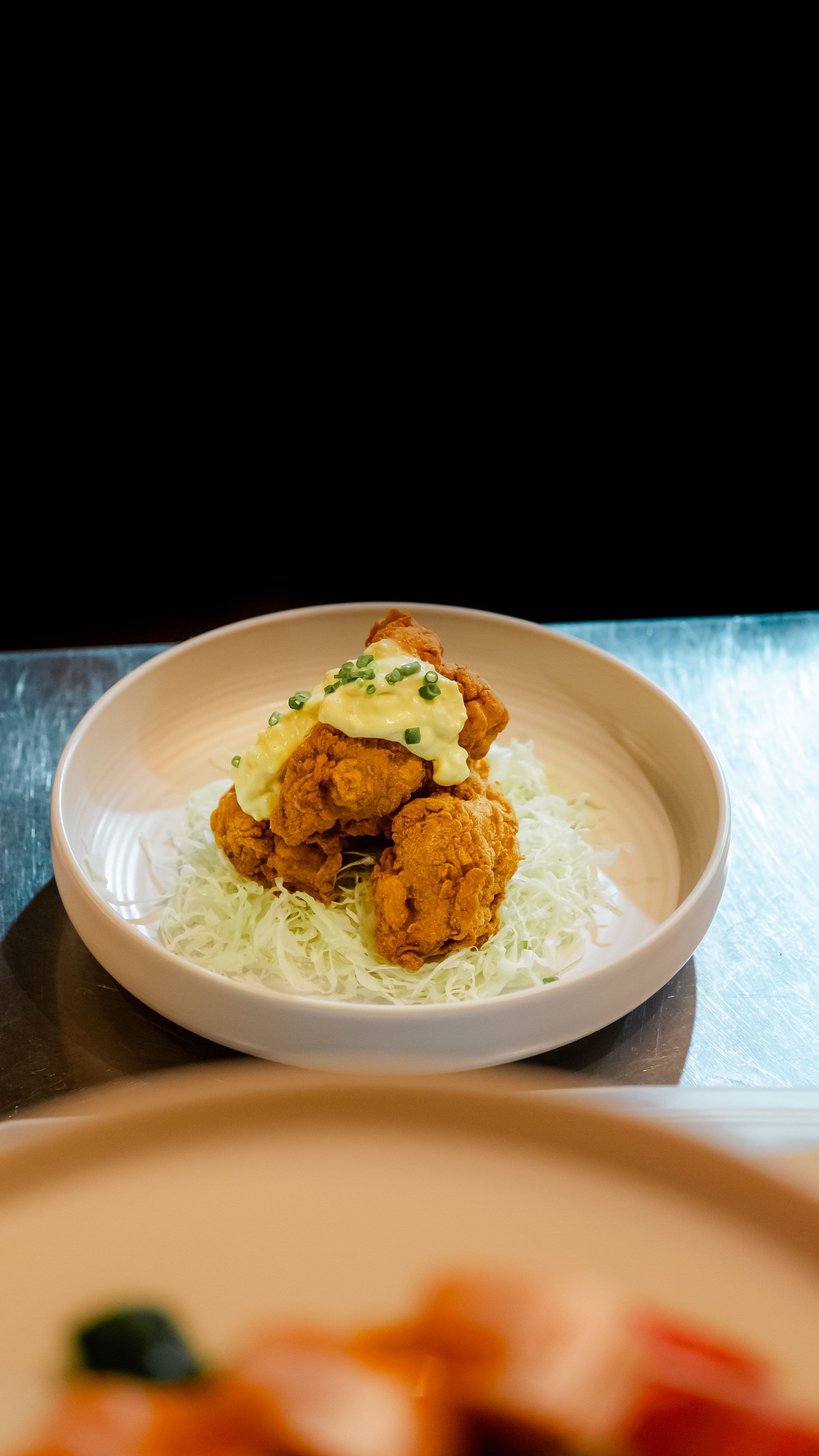 Fried chicken plated for service