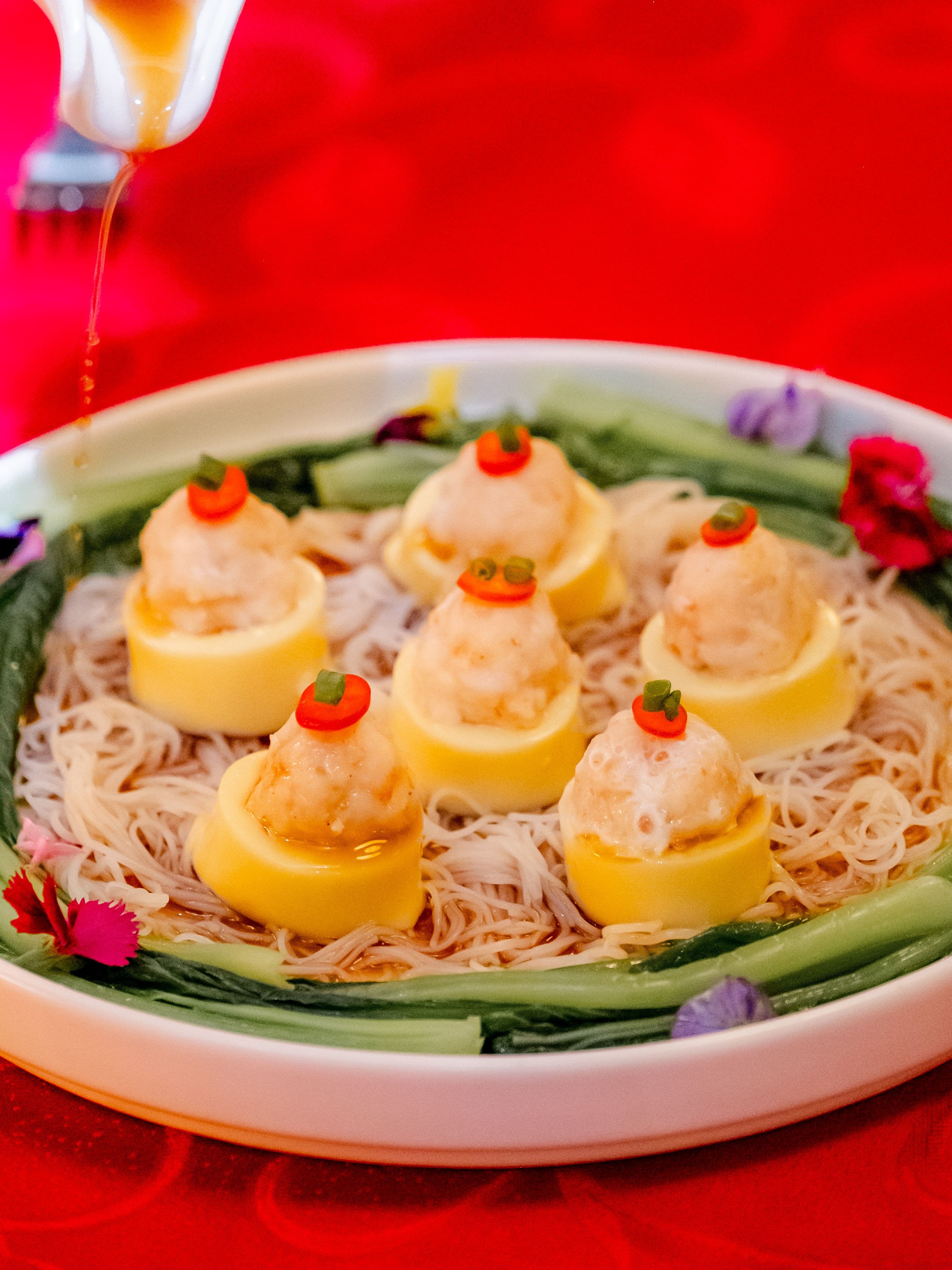 Dumplings served with broth